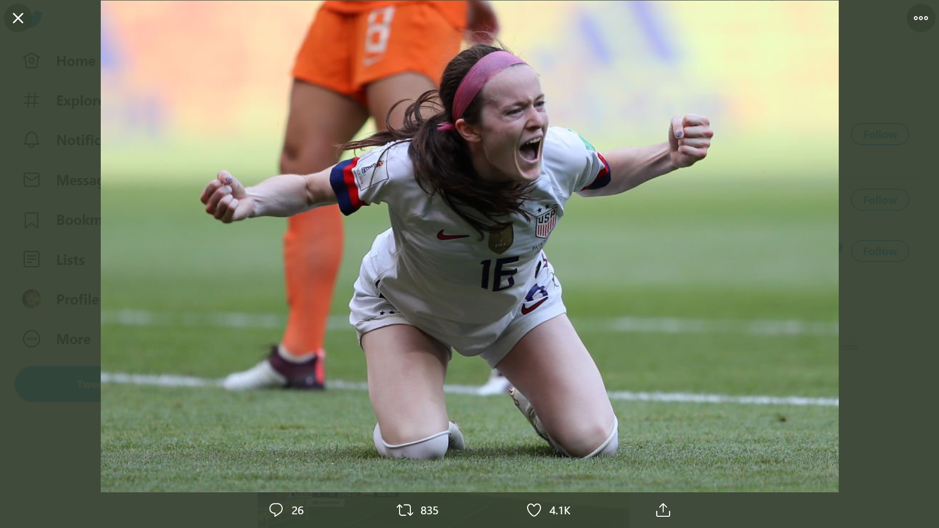 Rose Lavelle’s goal in world cup final (2019) tweeted on Twitter.