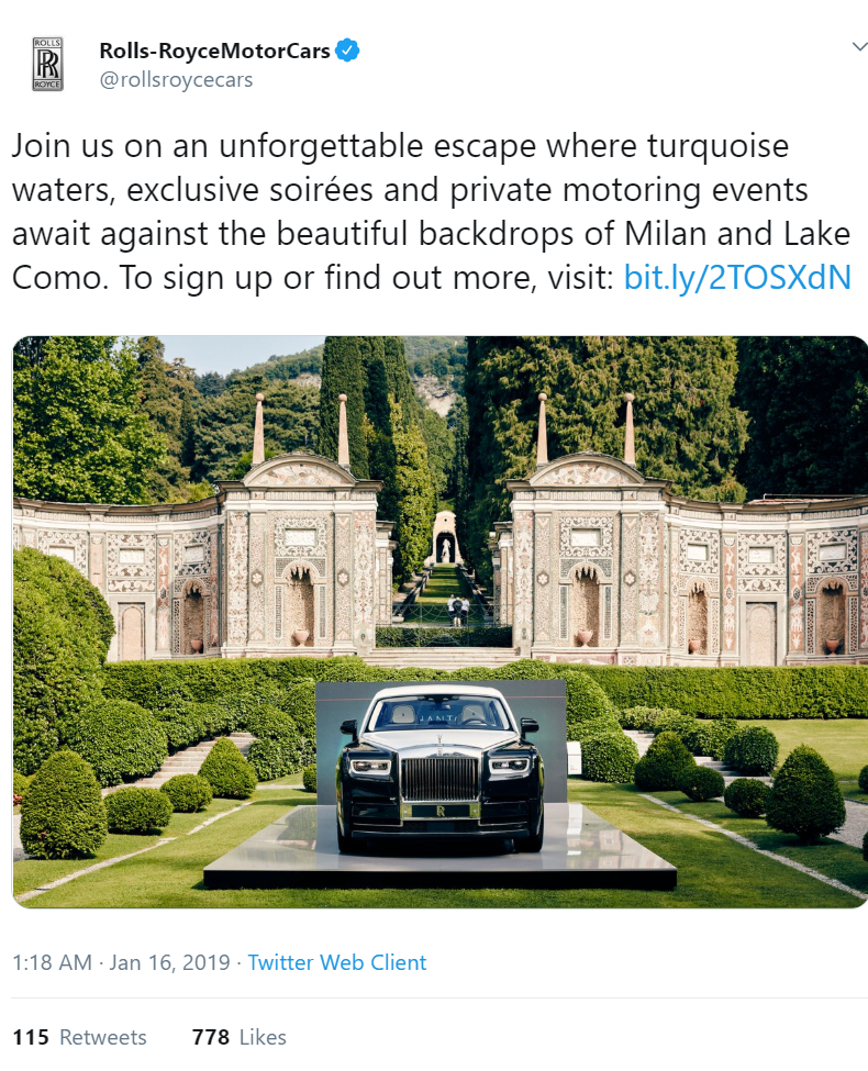 Twitter Marketing - Invitation: Rolls-Royce uses Twitter to invite customer to a private motoring event